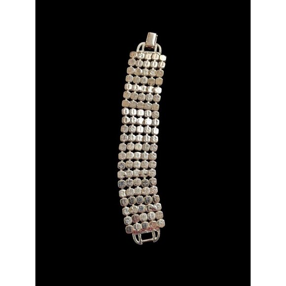 Vintage bracelet rhinestone and white beads statement Estate 7 inch - Picture 2 of 11